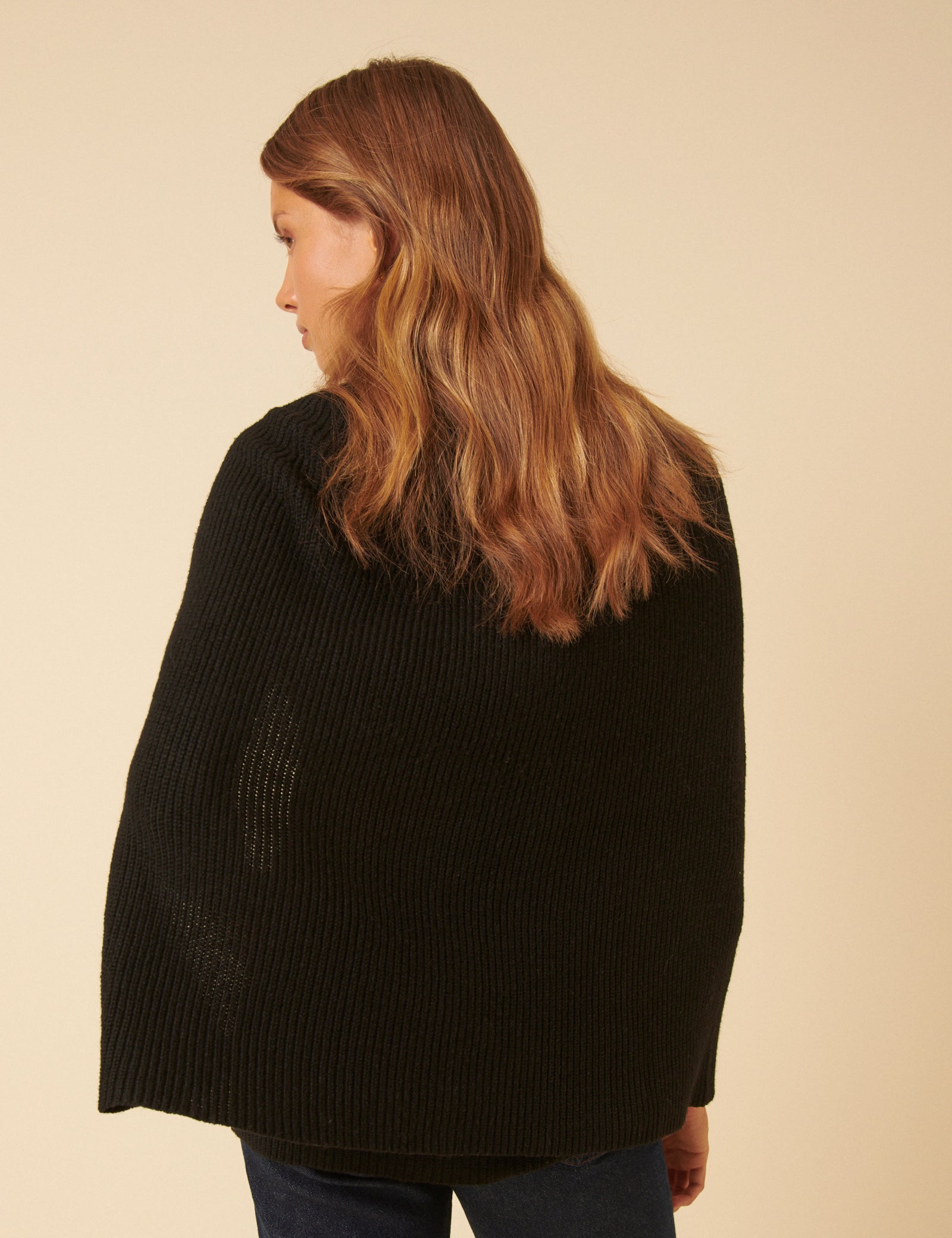 Black Ribbed Cape Cardigan