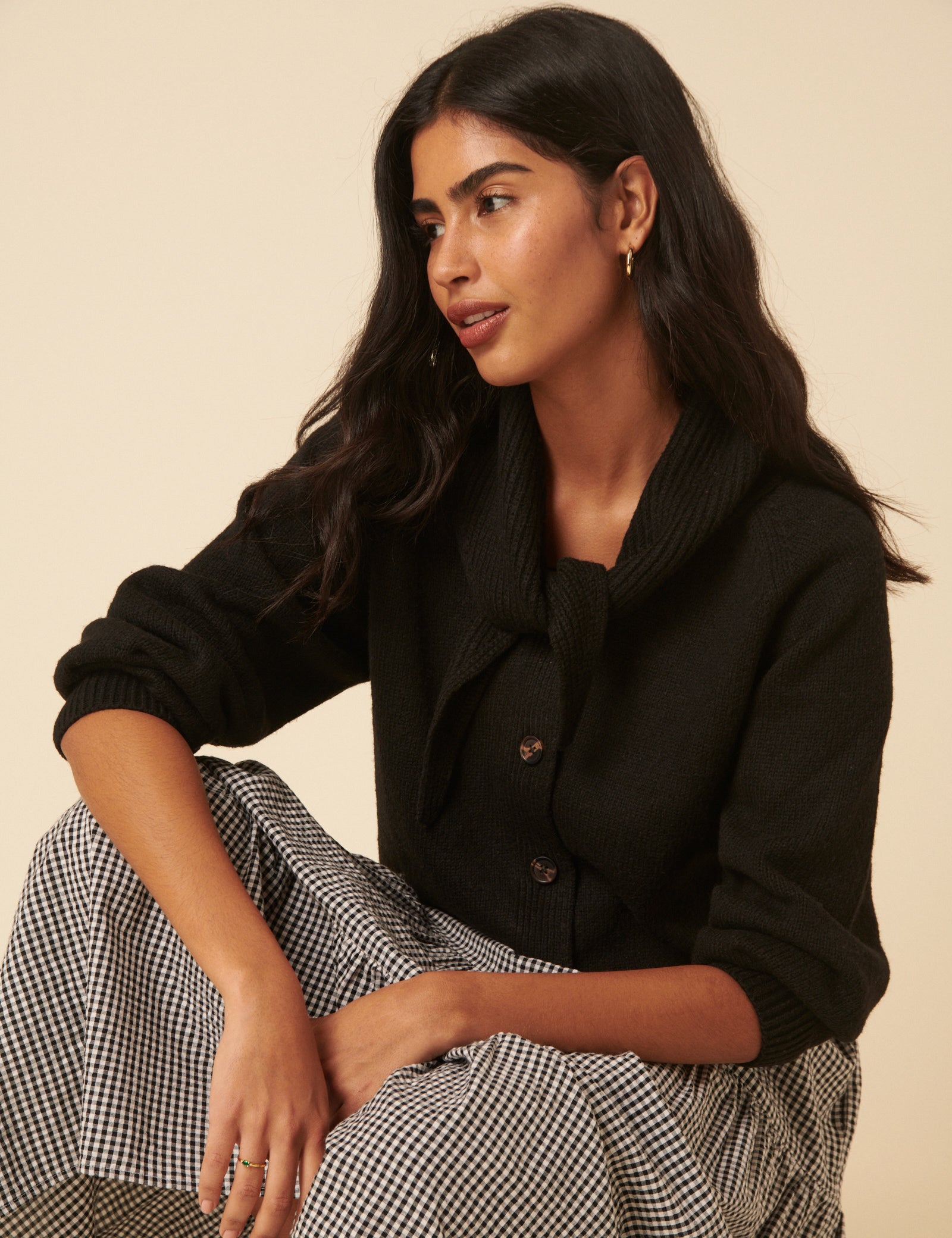 Black Scarf Neck Cardigan