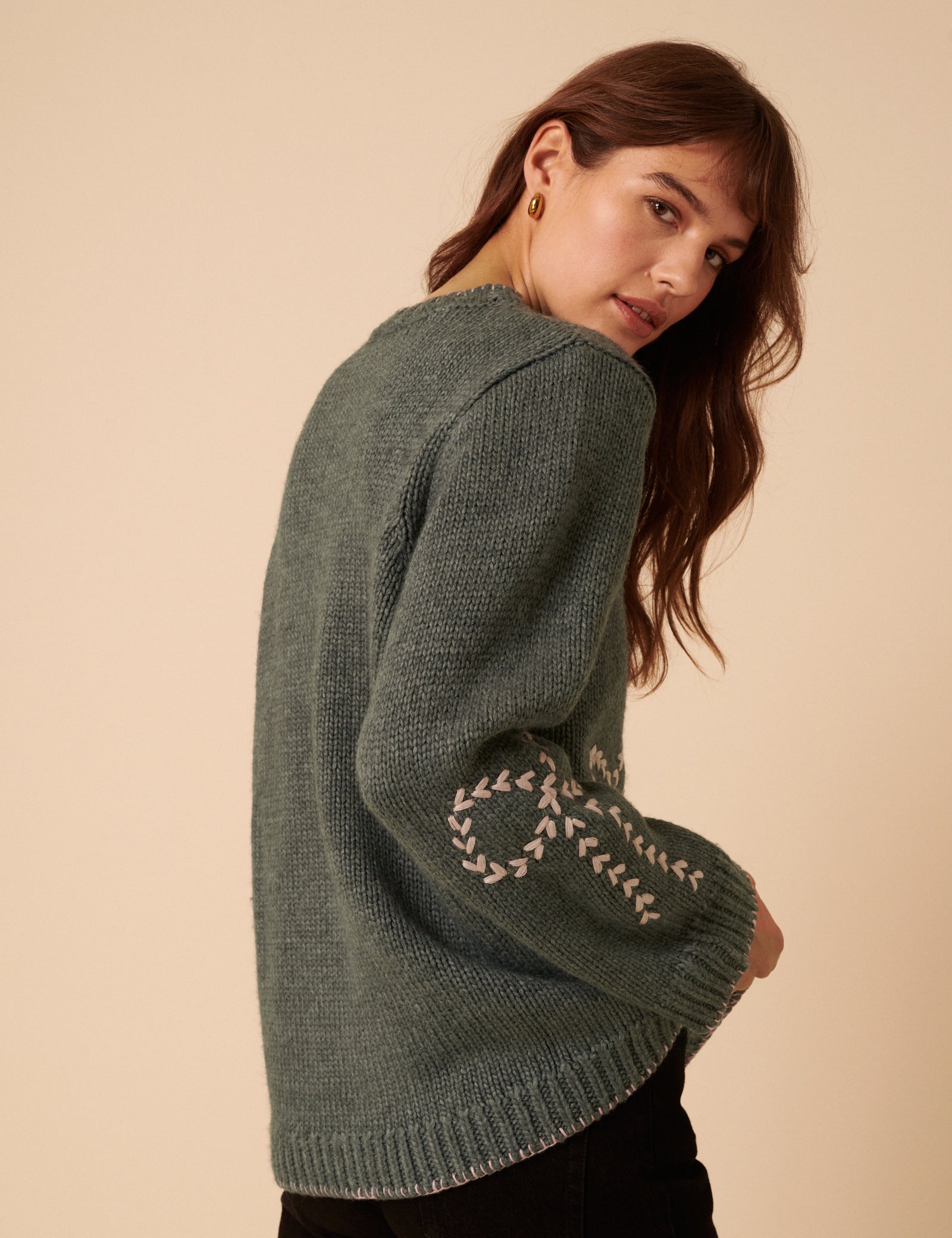 Green Bow Embroidered Knitted Jumper