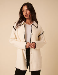 White Whipstitch Longline Cardigan