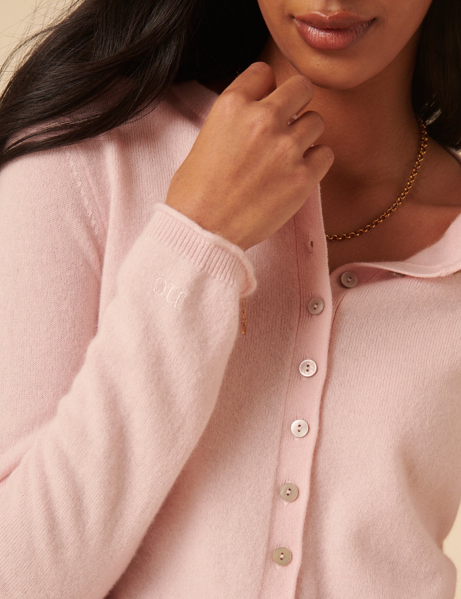 Light Pink Cashmere Crew Neck Cardigan