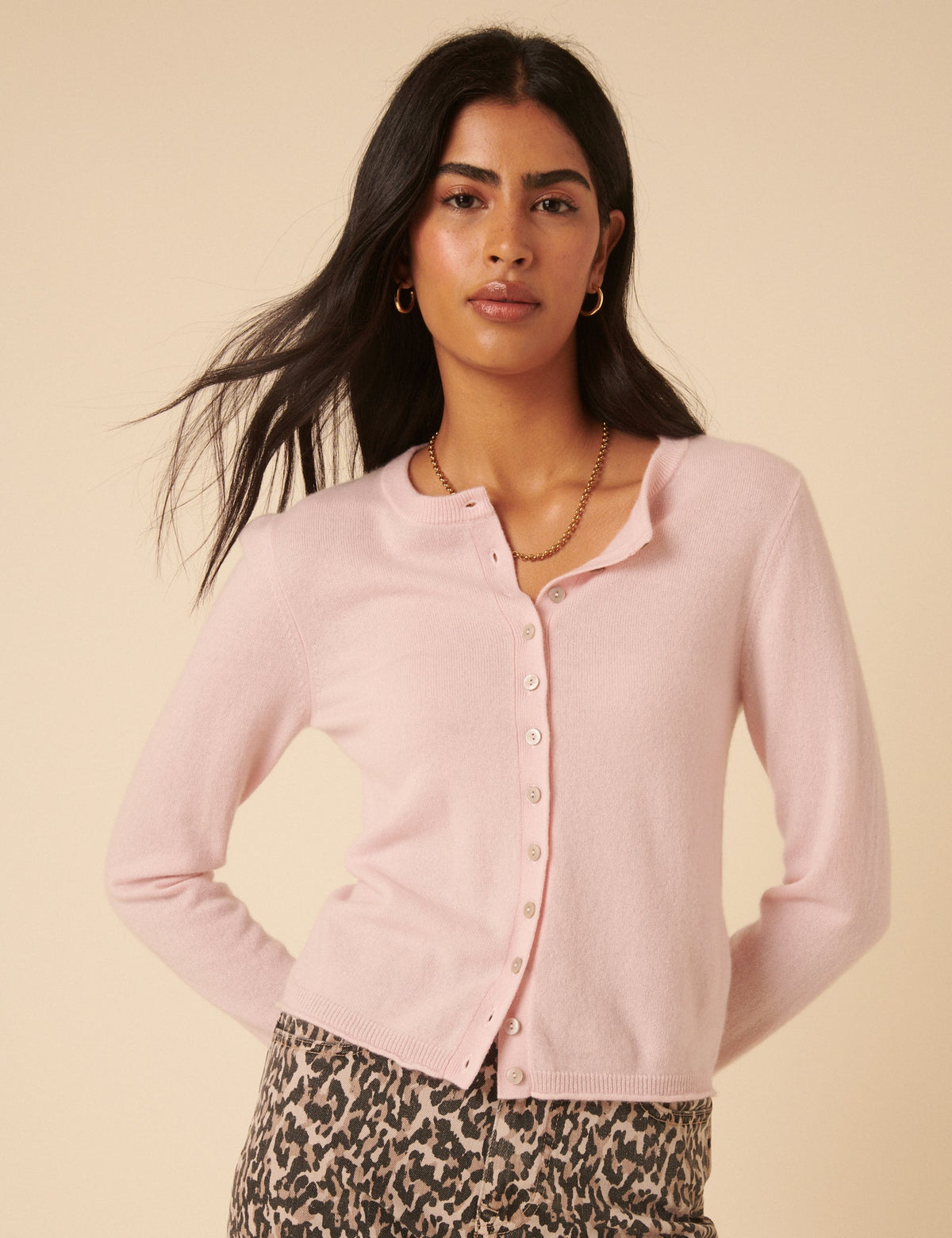 Light Pink Cashmere Crew Neck Cardigan
