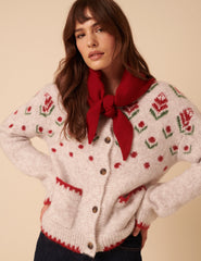 Light Grey Floral Collared Cardigan