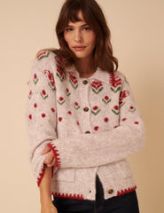 Light Grey Floral Collared Cardigan