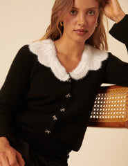 Black Crochet Collar Cardigan