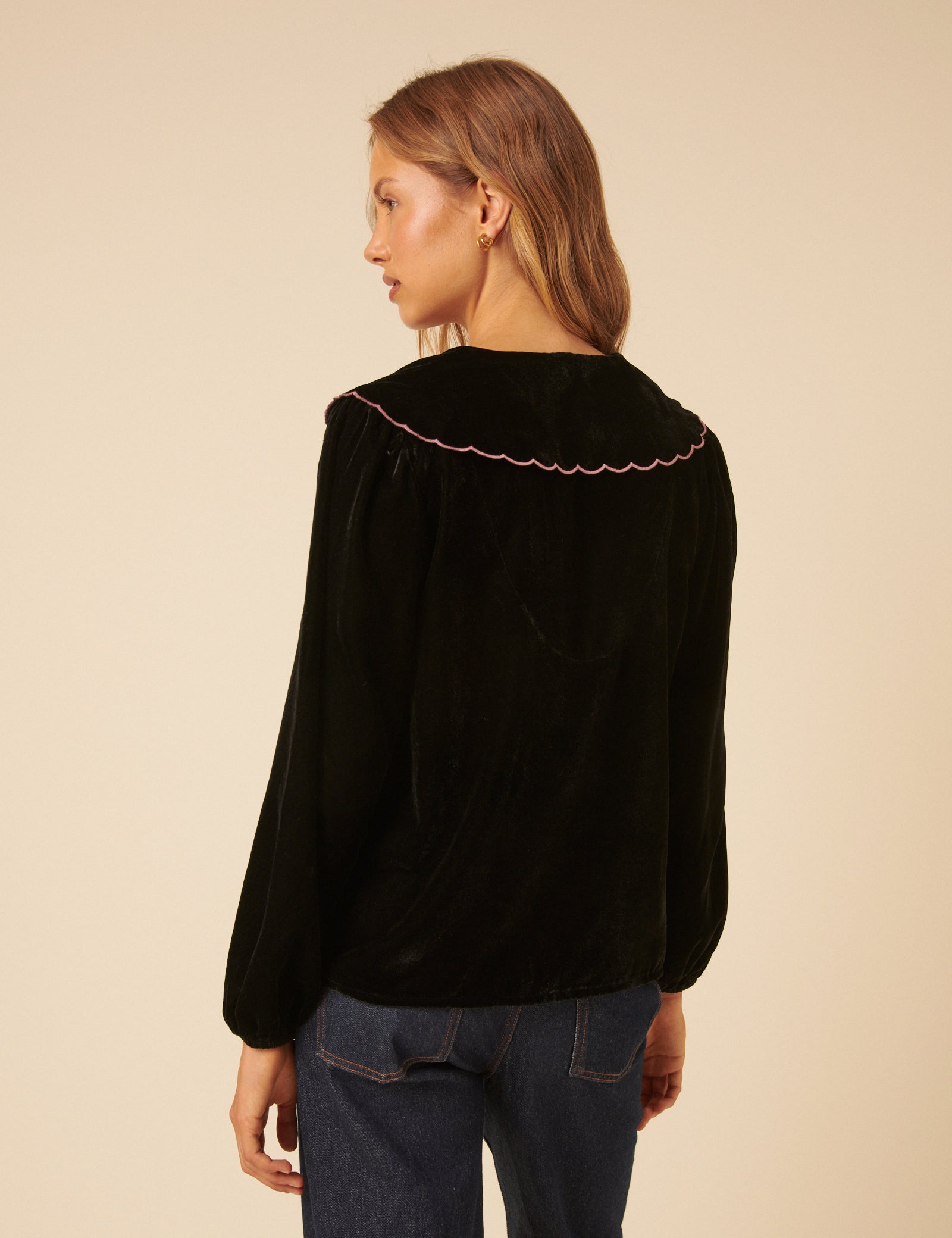 Black Floral Collared Velvet Birdie Blouse