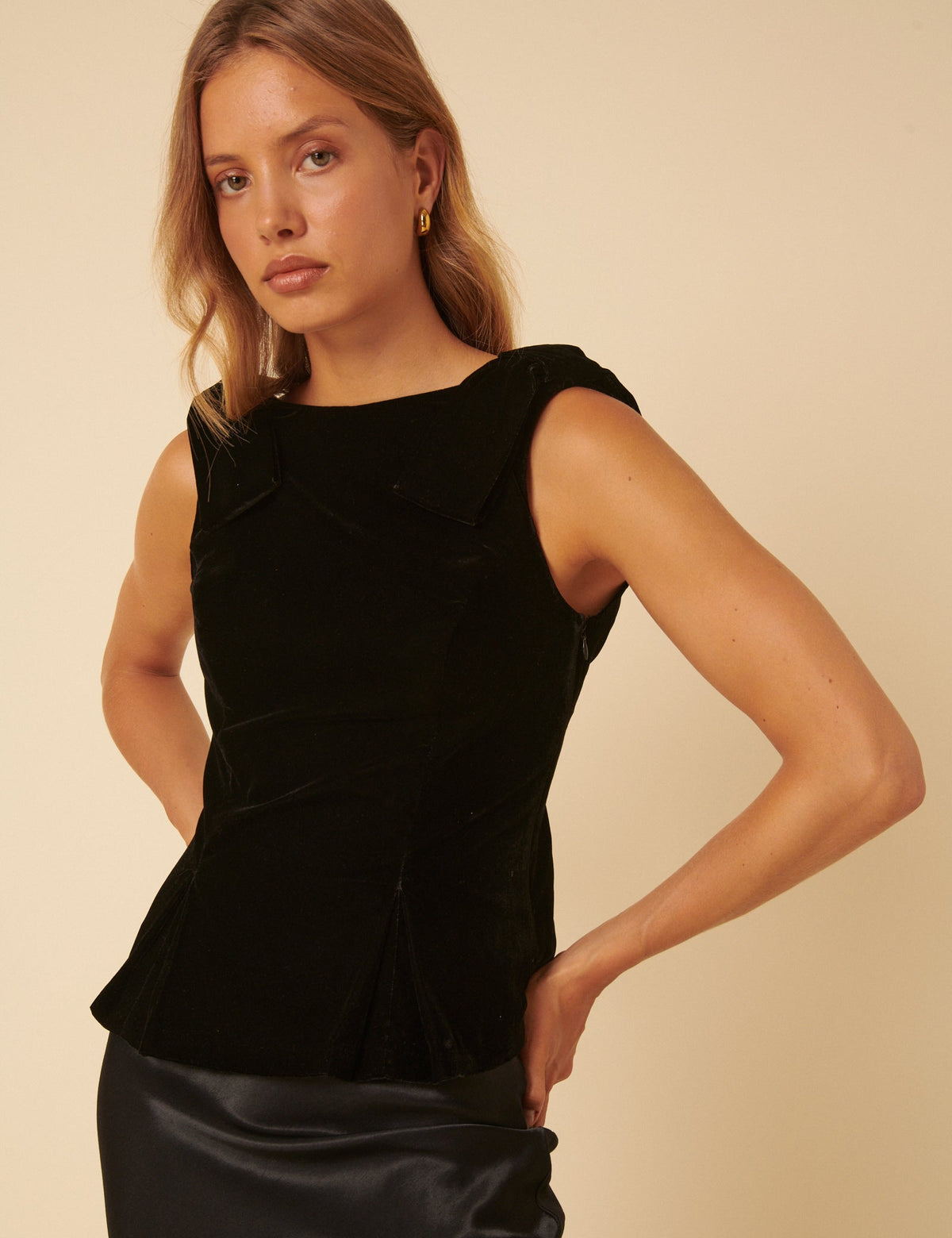 Black Velvet Peplum Bow Top
