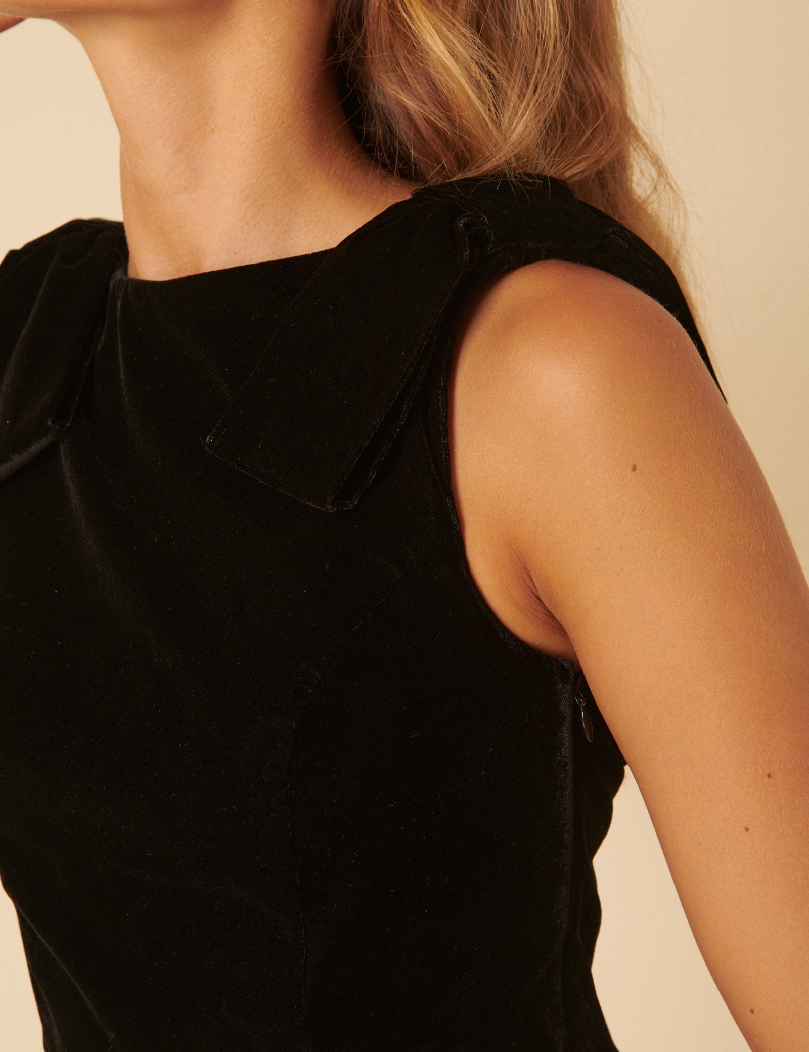Black Velvet Peplum Bow Top