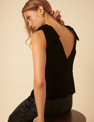 Black Velvet Peplum Bow Top