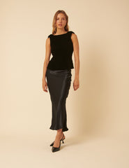 Black Velvet Peplum Bow Top