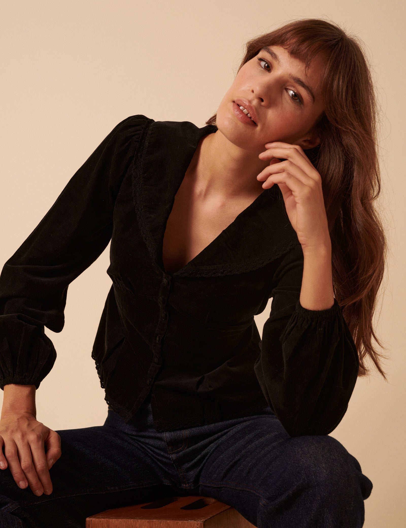 Black Cord Collared Blouse