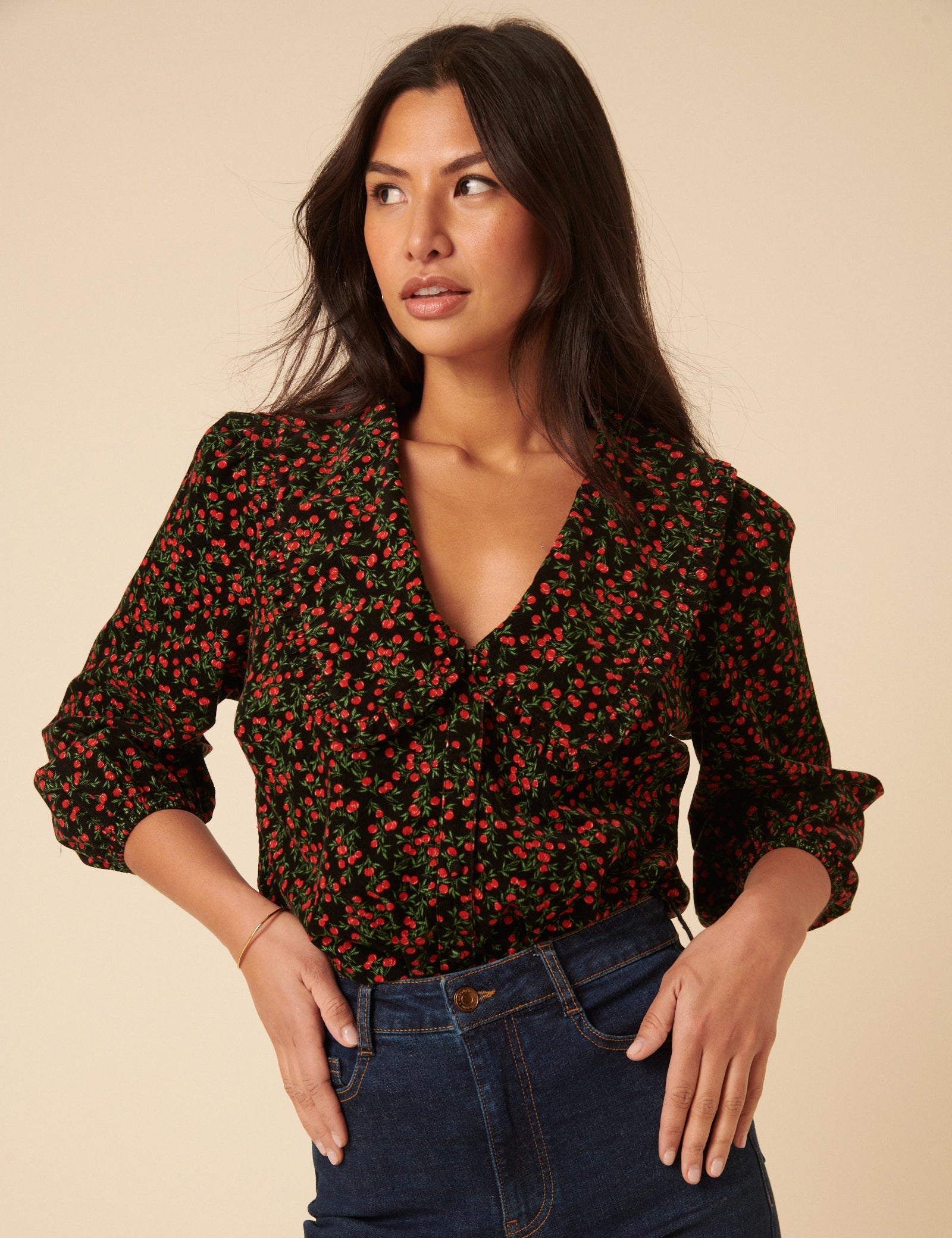 Black Cherry Print Cord Emmie Blouse