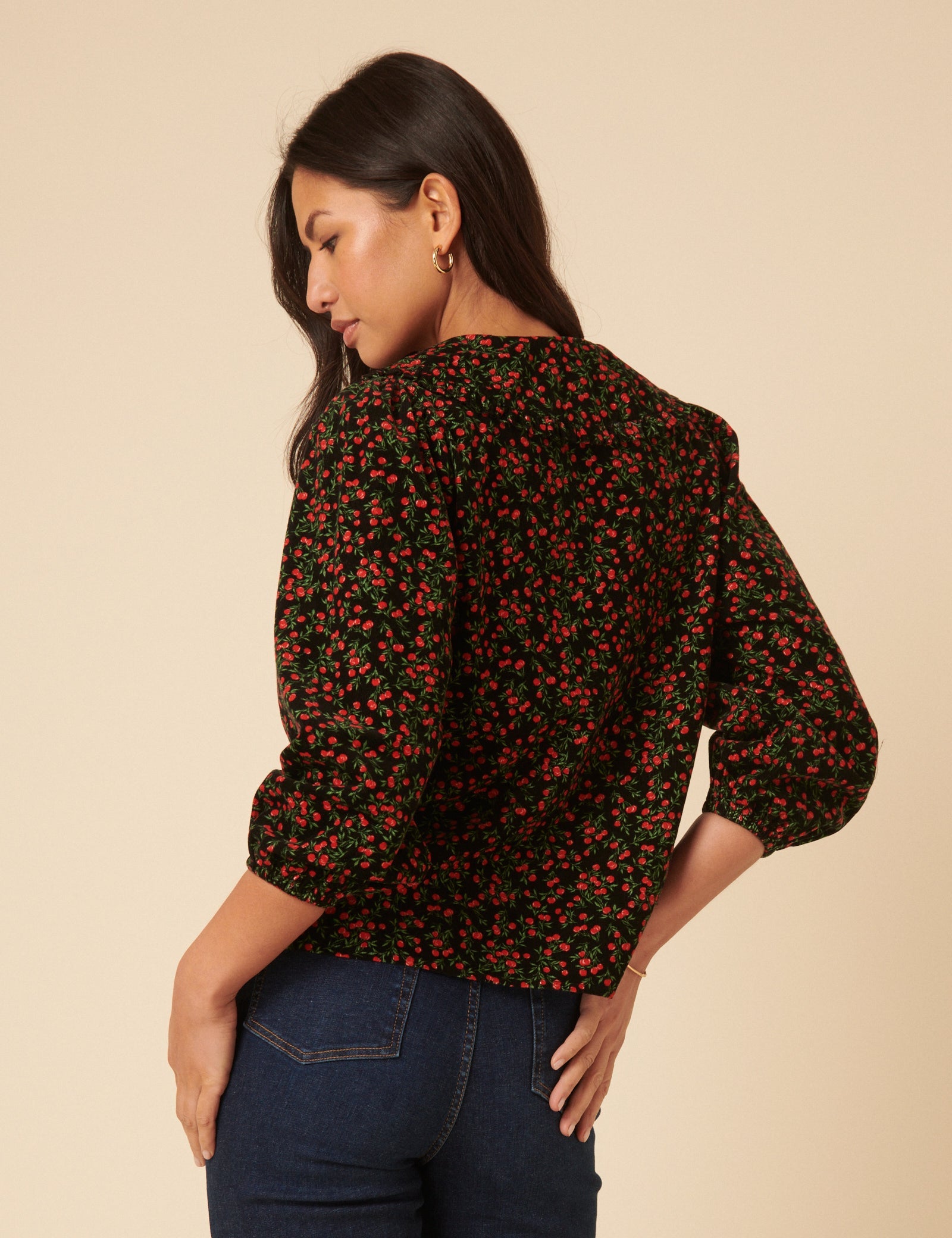 Black Cherry Print Cord Emmie Blouse