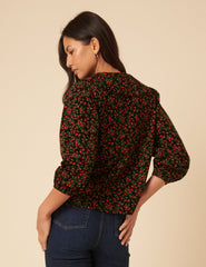 Black Cherry Print Cord Emmie Blouse