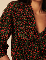 Black Cherry Print Cord Emmie Blouse