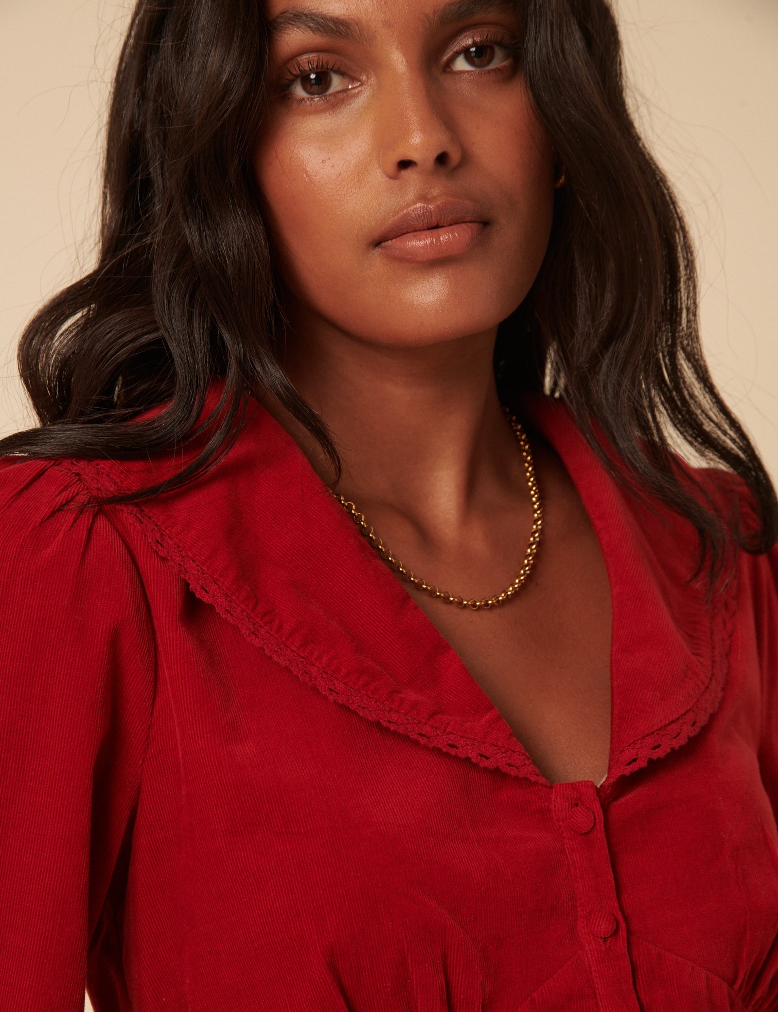 Red Cord Collared Blouse