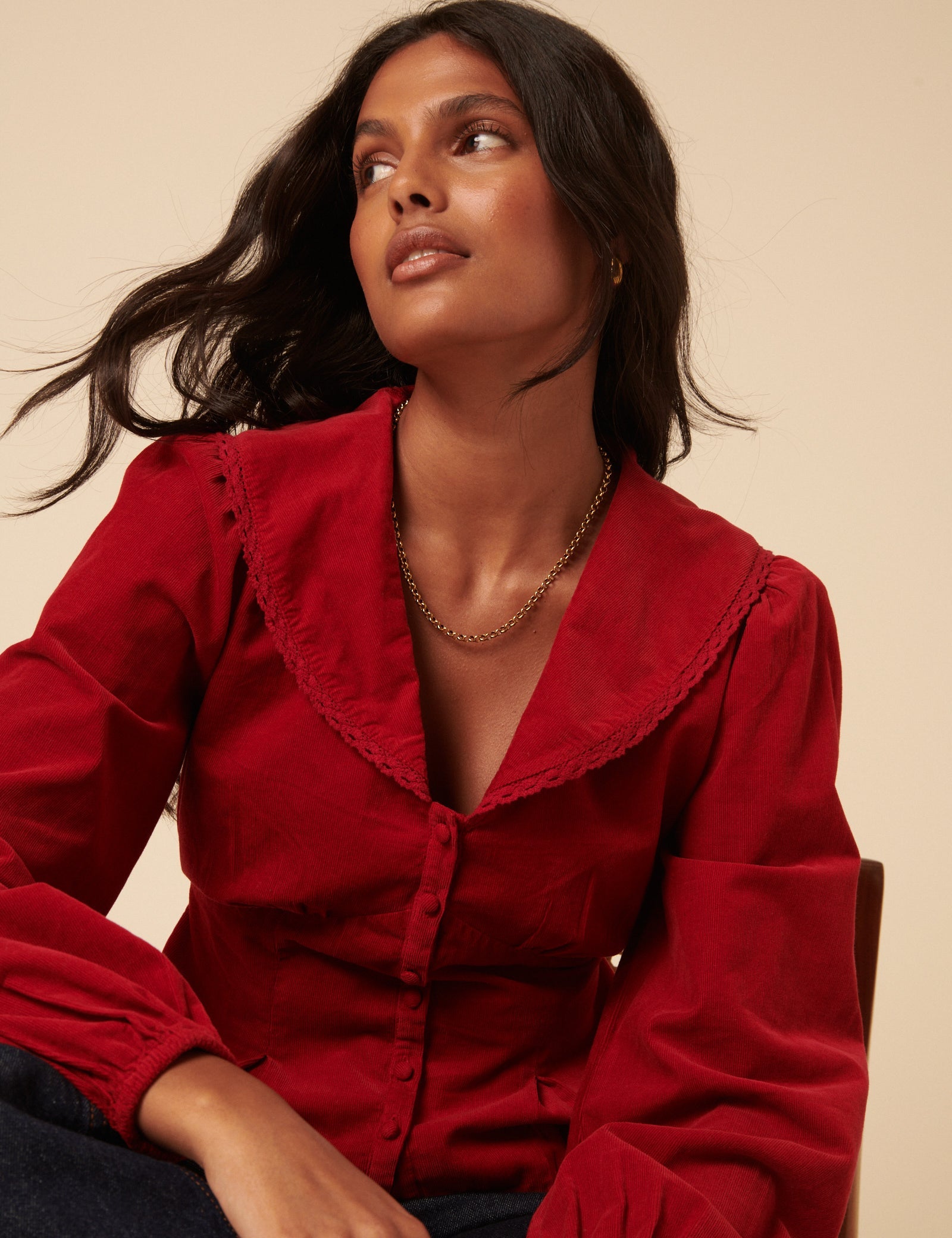 Red Cord Collared Blouse