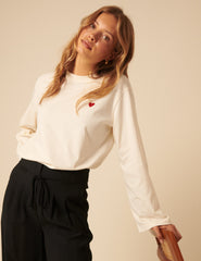 White Wide Long Sleeve Heart T-Shirt