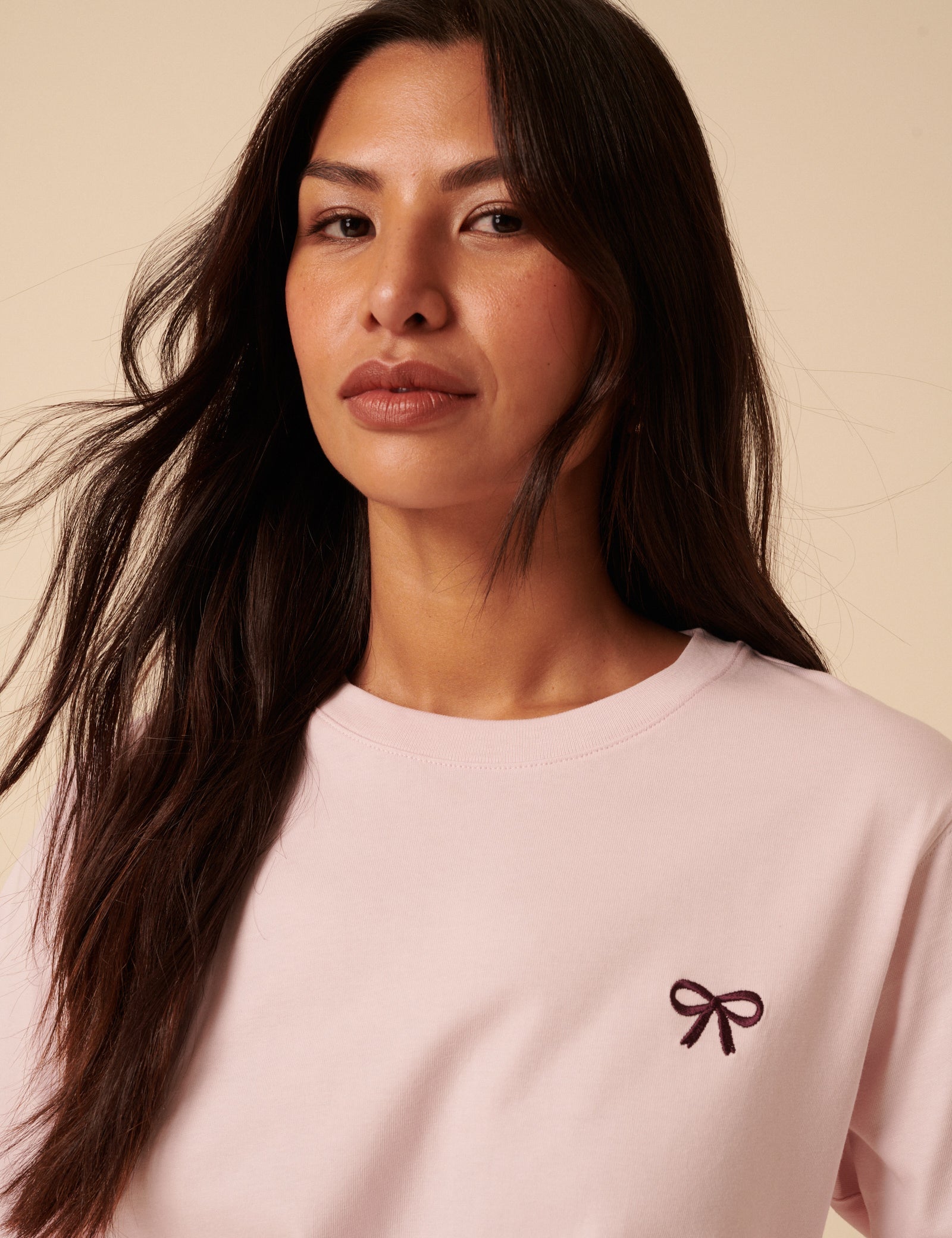 Pink Wide Long Sleeve Bow T-Shirt