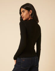 Black Long Sleeve High Neck Jersey Top