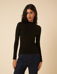 Black Long Sleeve High Neck Jersey Top
