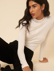 White Long Sleeve High Neck Jersey Top