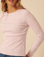 Light Pink Ribbed Long Sleeve Jersey Top