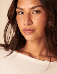 Cream Boat Neck Frill Ribbed Top