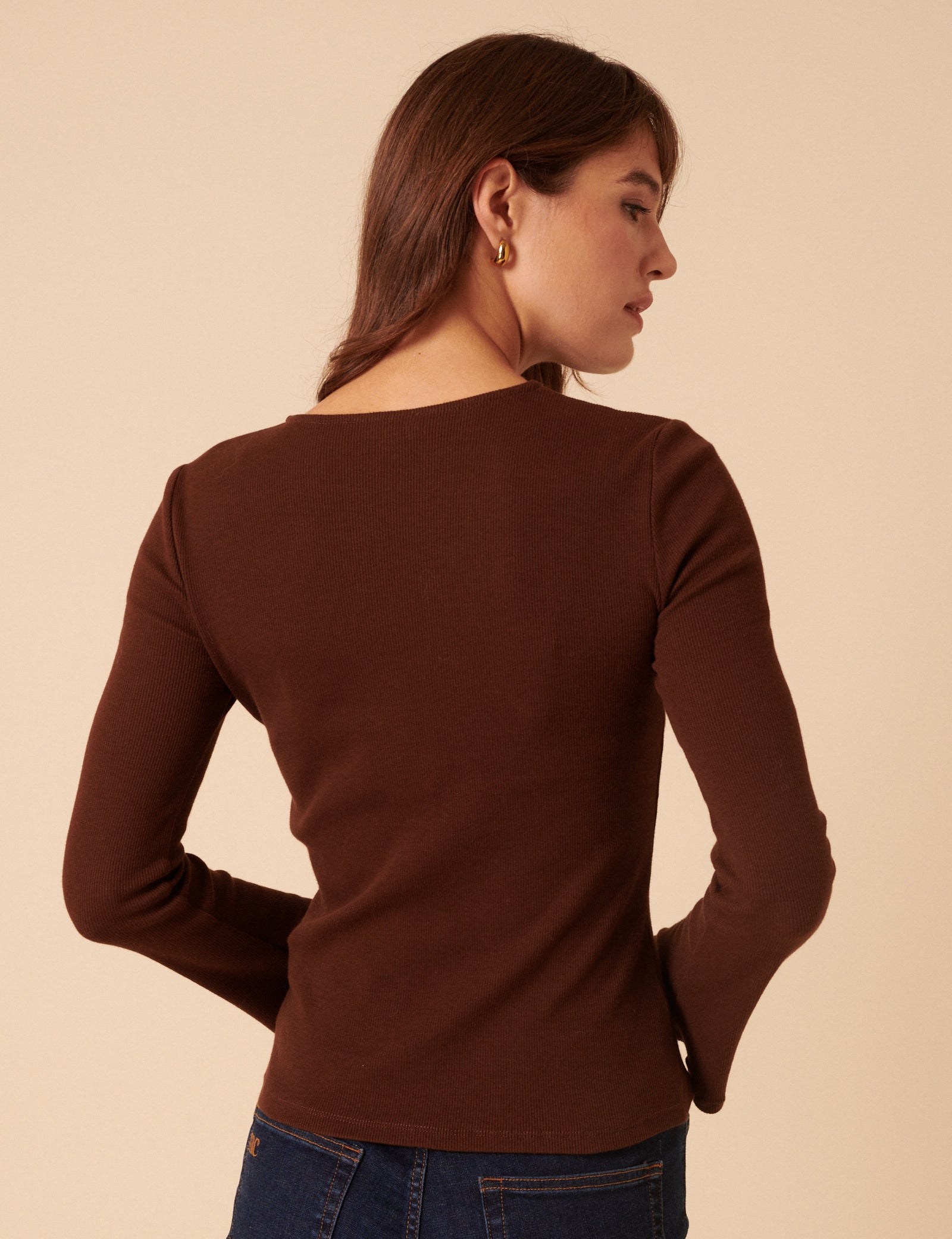 Brown Asymmetric Button Through Top