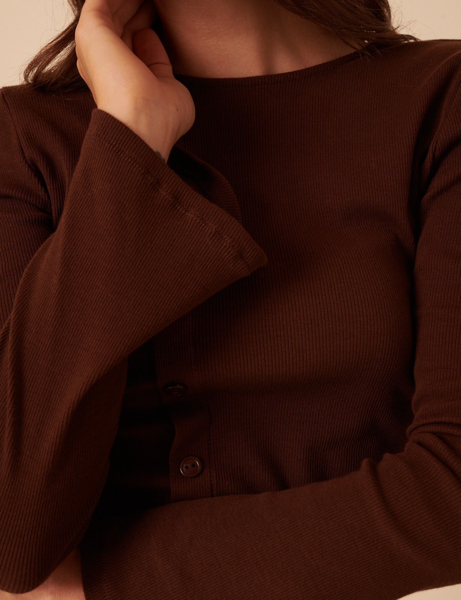 Brown Asymmetric Button Through Top