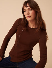Brown Asymmetric Button Through Top