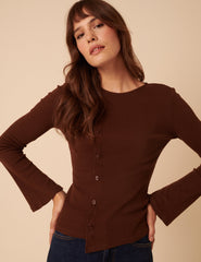 Brown Asymmetric Button Through Top