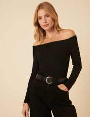 Black Long Sleeve Bardot Top