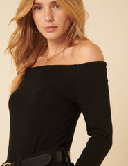 Black Long Sleeve Bardot Top