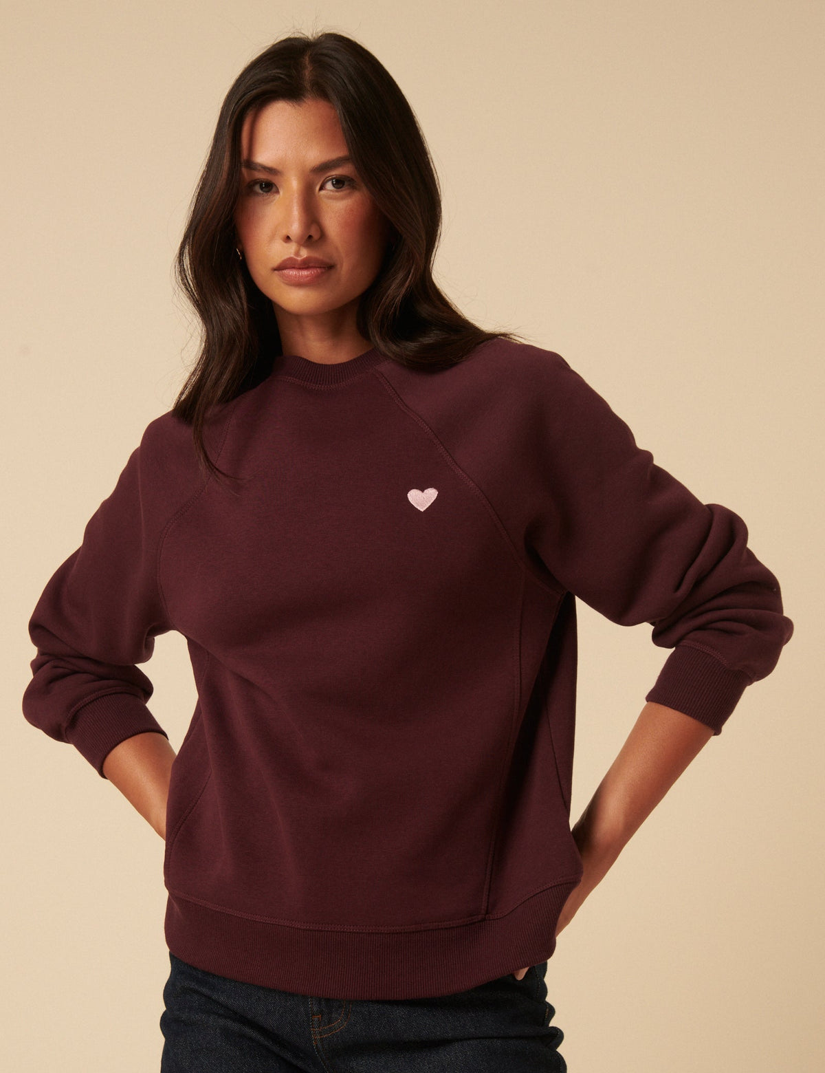 Burgundy Heart Embroidered Sweatshirt