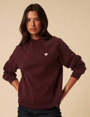 Burgundy Heart Embroidered Sweatshirt