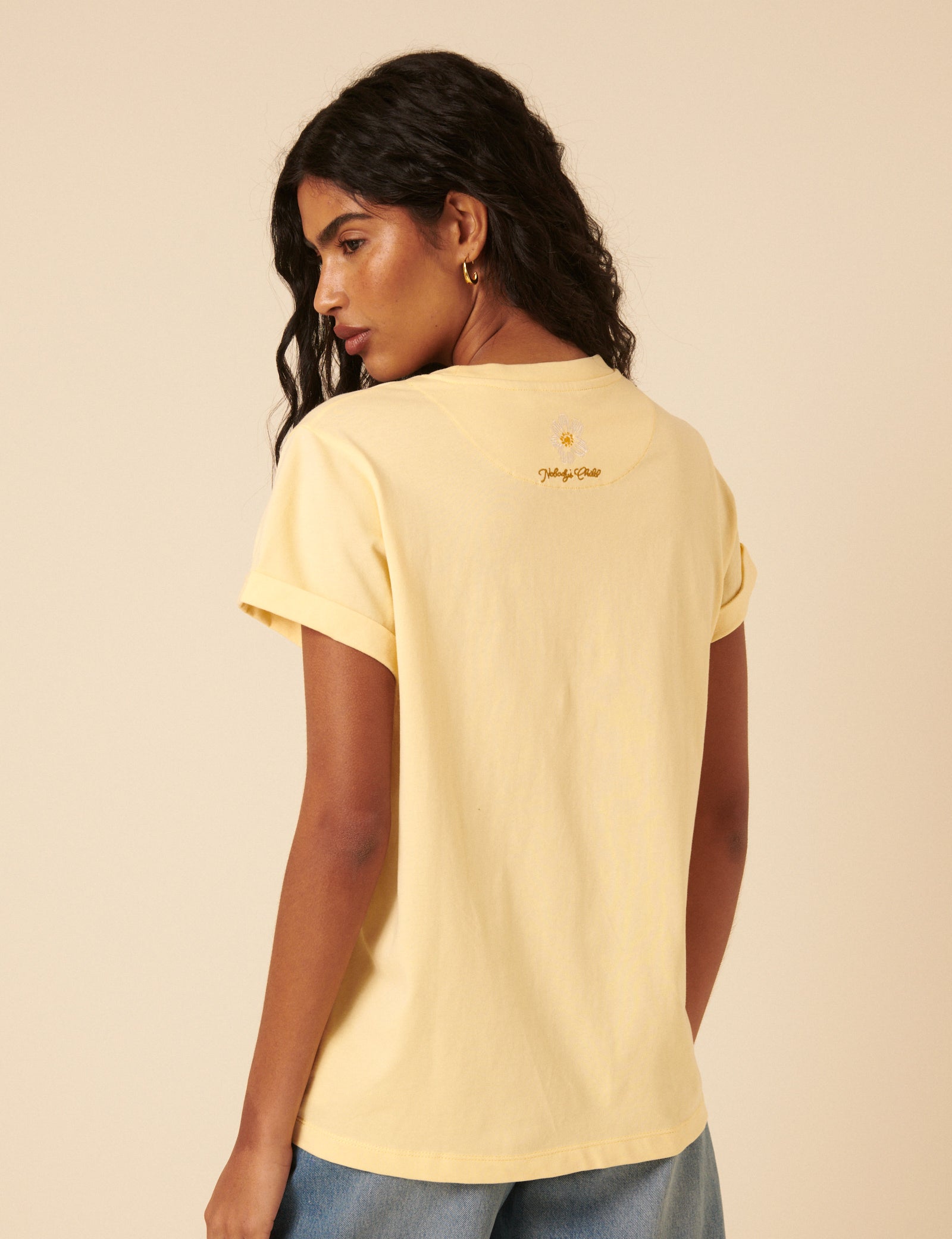 Butter Yellow Flower Embroidered T-Shirt