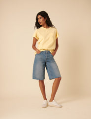 Butter Yellow Flower Embroidered T-Shirt