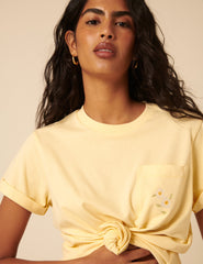 Butter Yellow Flower Embroidered T-Shirt