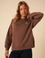 Brown Bow Embroidered Sweatshirt