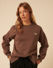Brown Bow Embroidered Sweatshirt