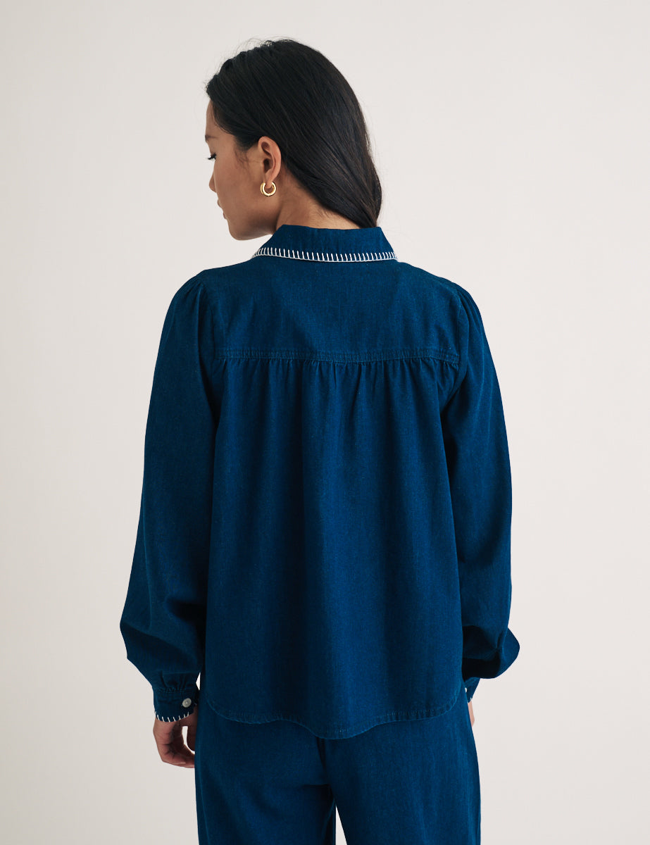Dark Denim Stitch Detail Overshirt