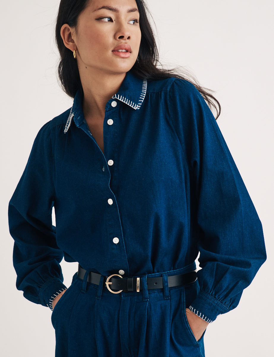 Dark Denim Stitch Detail Overshirt