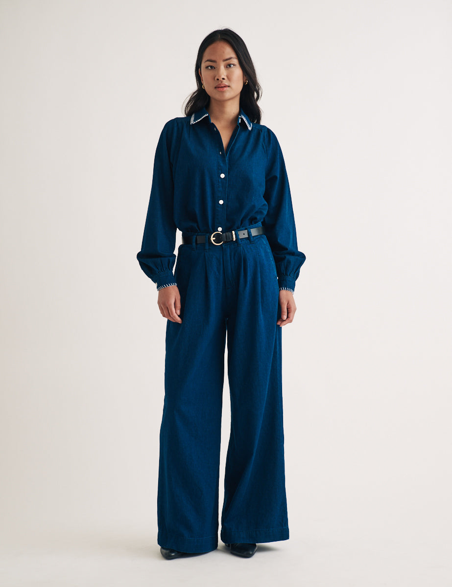 Dark Denim Stitch Detail Overshirt