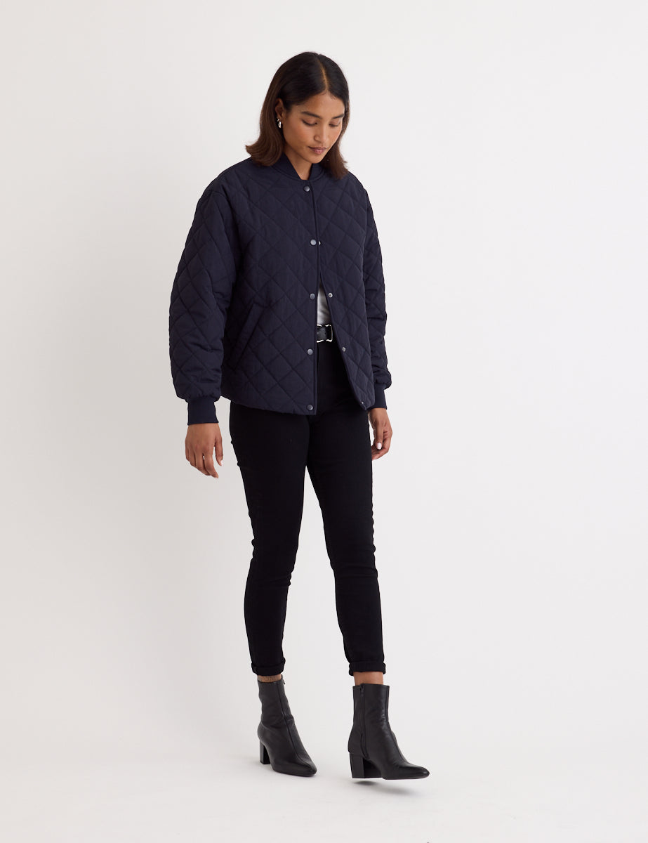 Navy Quilted Bomber Jacket