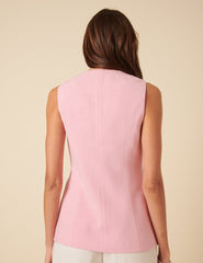 Pink Longline Crew Neck Waistcoat