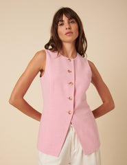 Pink Longline Crew Neck Waistcoat