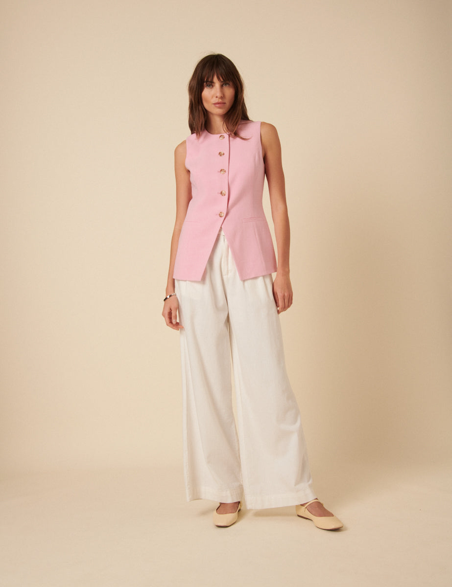 Pink Longline Crew Neck Waistcoat