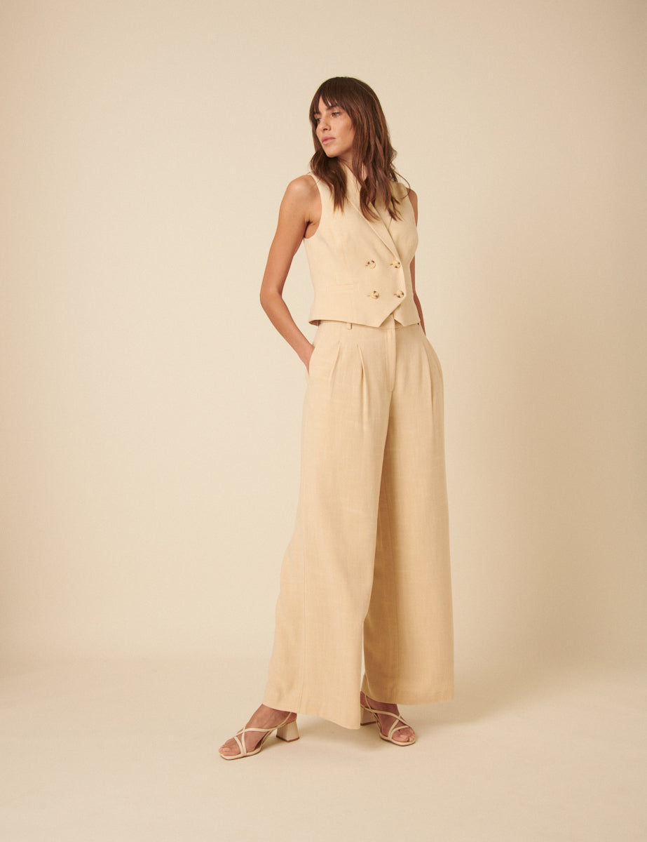 Cream Double Breasted Cropped Waistcoat