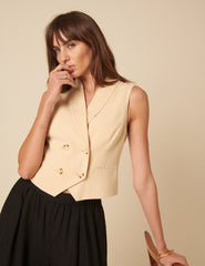 Cream Double Breasted Cropped Waistcoat